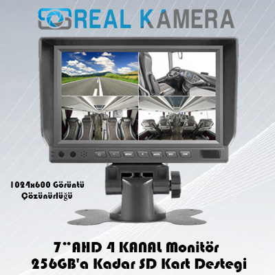 RK-M650R  Dört Video Girişli SD Kart Kayıtlı Güneşlikli AHD 7 Inch Quad Araç Monitörü
